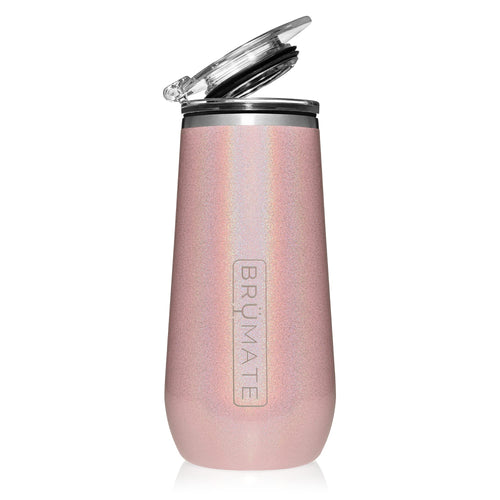 BrüMate 12oz Insulated Champagne Flute With Flip-Top Lid - Made With Vacuum Insulated Stainless Steel (Glitter Blush)