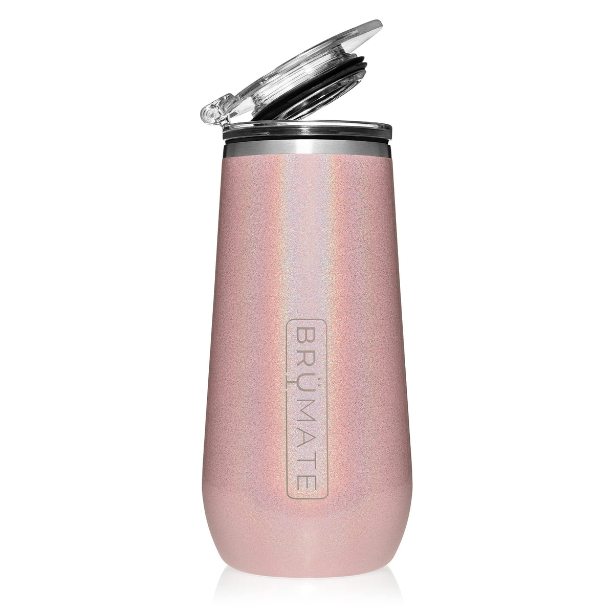 BrüMate 12oz Insulated Champagne Flute With Flip-Top Lid - Made With Vacuum Insulated Stainless Steel (Glitter Blush)