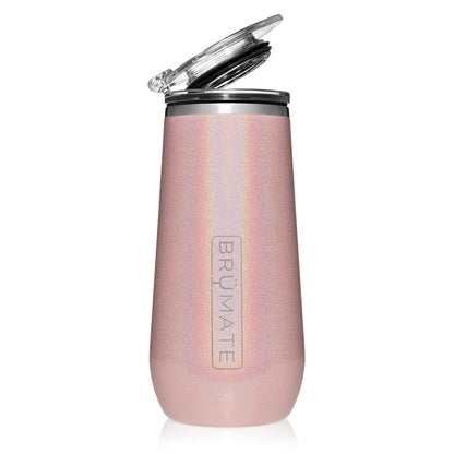 BrüMate 12oz Insulated Champagne Flute With Flip-Top Lid - Made With Vacuum Insulated Stainless Steel (Glitter Blush)